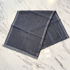 NWT Valentino Blue Wool Scarf Fringe $348 Large
